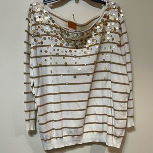 Ruby Rd Women’s White and Gold Top XL